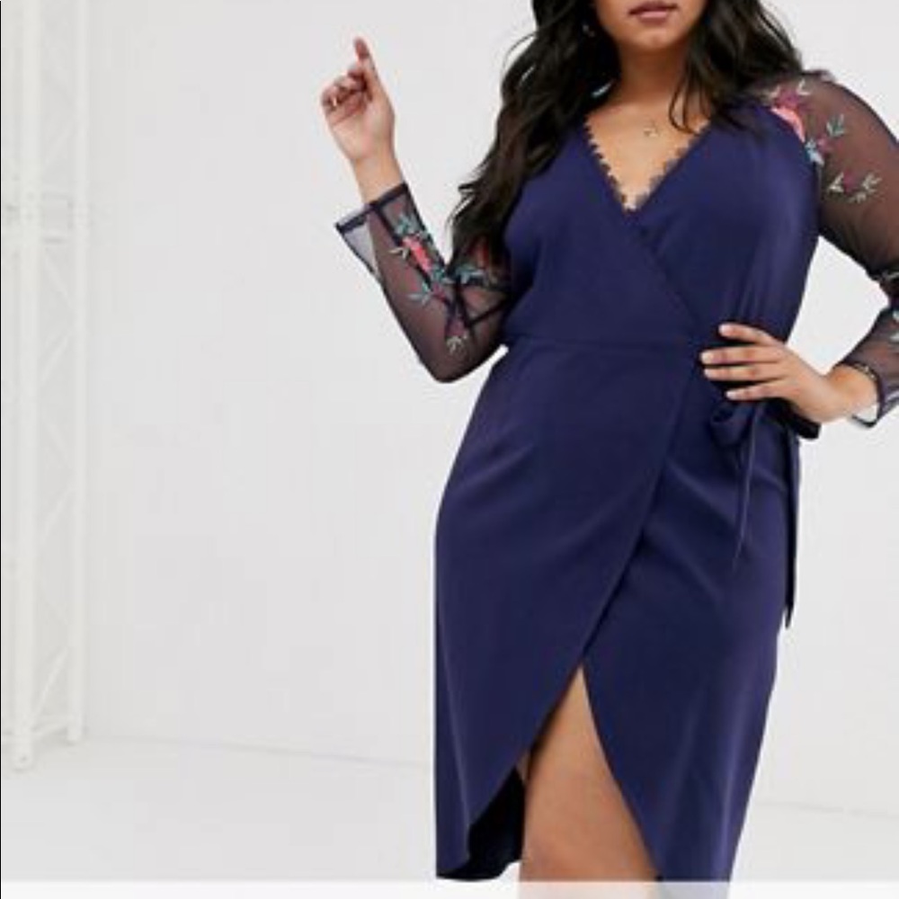 Navy pencil wrap dress